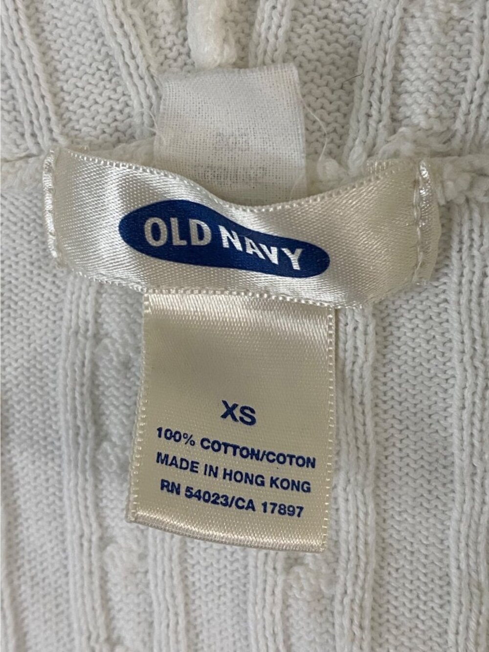 Old Navy Cable Knit Hoodie XS White Zip Up Cotton Sweater Womens - Picture 6 of 9